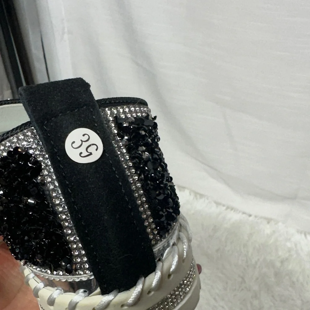 Black Glitter Loafers for Women